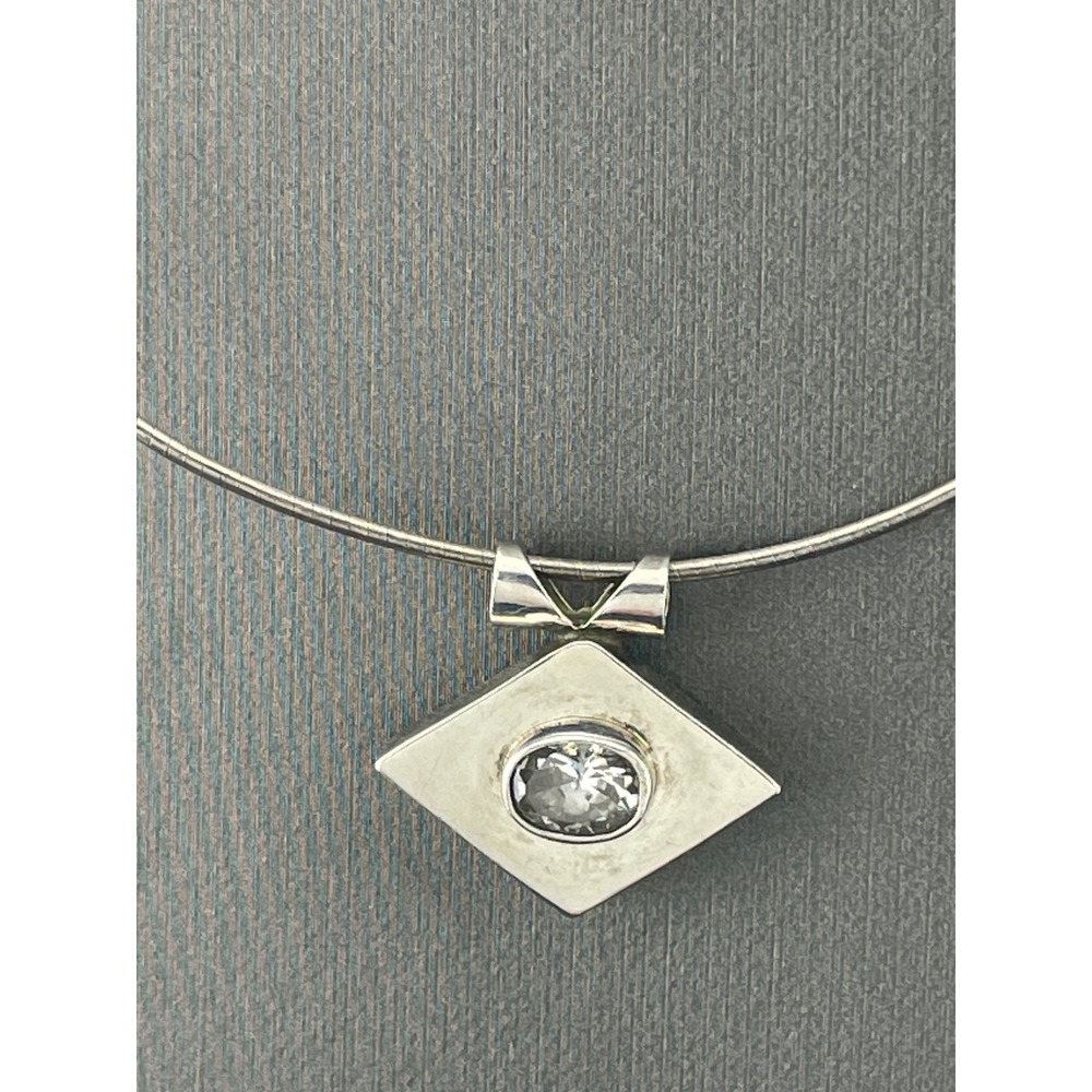 Sterling liquid Silver Modernist Pendant Necklace Blue Tourmaline Iolite Geo